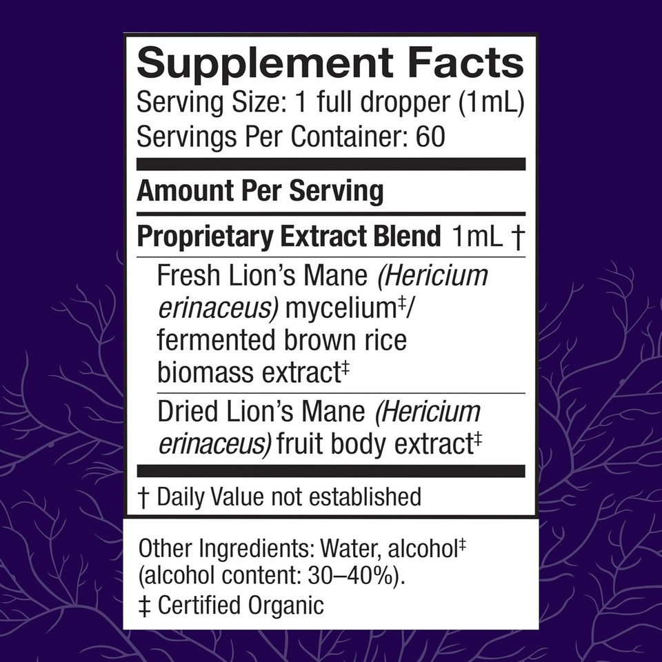 Host Defense Mushrooms Lion'S Mane Extract - Lion'S Mane Liquid Supplement For Brain Health - Mushroom Support For Focus & Memory Function - Immune & Nervous System Support - 1 Fl Oz (30 Servings)