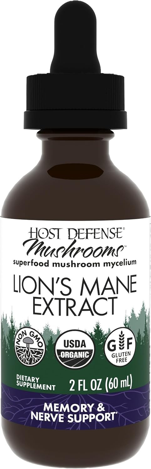 Host Defense Mushrooms Lion'S Mane Extract - Lion'S Mane Liquid Supplement For Brain Health - Mushroom Support For Focus & Memory Function - Immune & Nervous System Support - 2 Fl Oz (60 Servings)