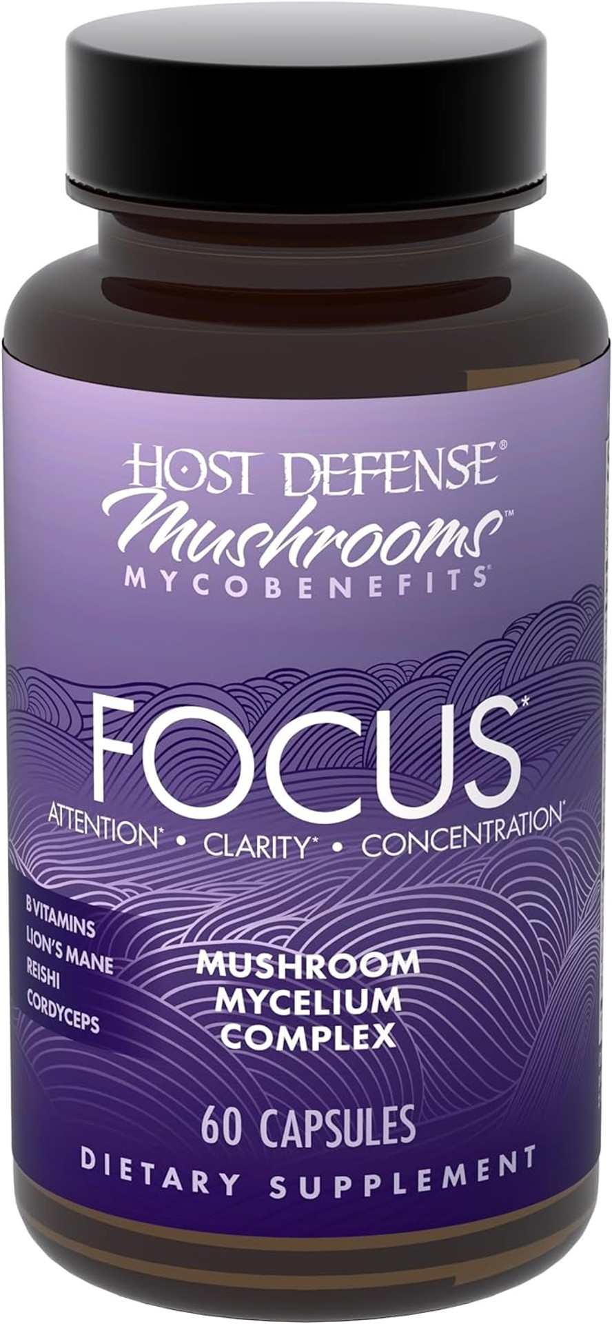 Host Defense Mycobenefits Focus Capsules - Mushroom Supplement For Brain Health Support - Neurological Function Aid For Adults - Includes Lion'S Mane, Reishi & B Vitamins - 60 Capsules (30 Servings)