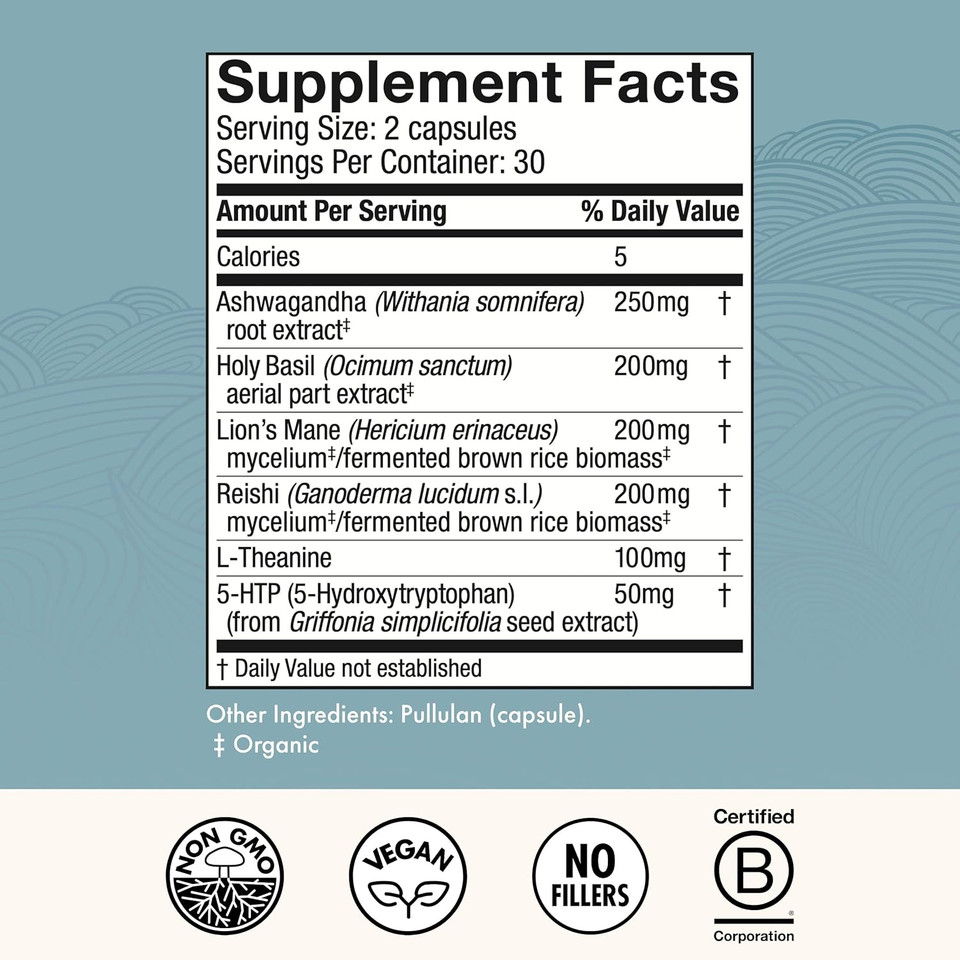 Host Defense Mycobenefits Mood* Capsules - Healthy Mind Support With Lion'S Mane, L-Theanine & Ashwagandha - Relaxing & Calming Supplement - 60 Capsules (30 Servings)