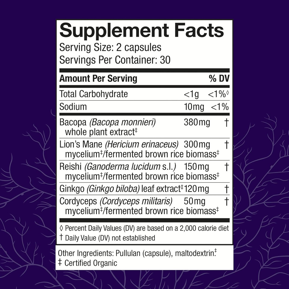 Host Defense Mycobotanicals Brain* Capsules - Brain Support Supplement With Lion'S Mane, Reishi & Cordyceps Mushroom - Herbal Supplement For Memory & Focus Support - 60 Capsules (30 Servings)