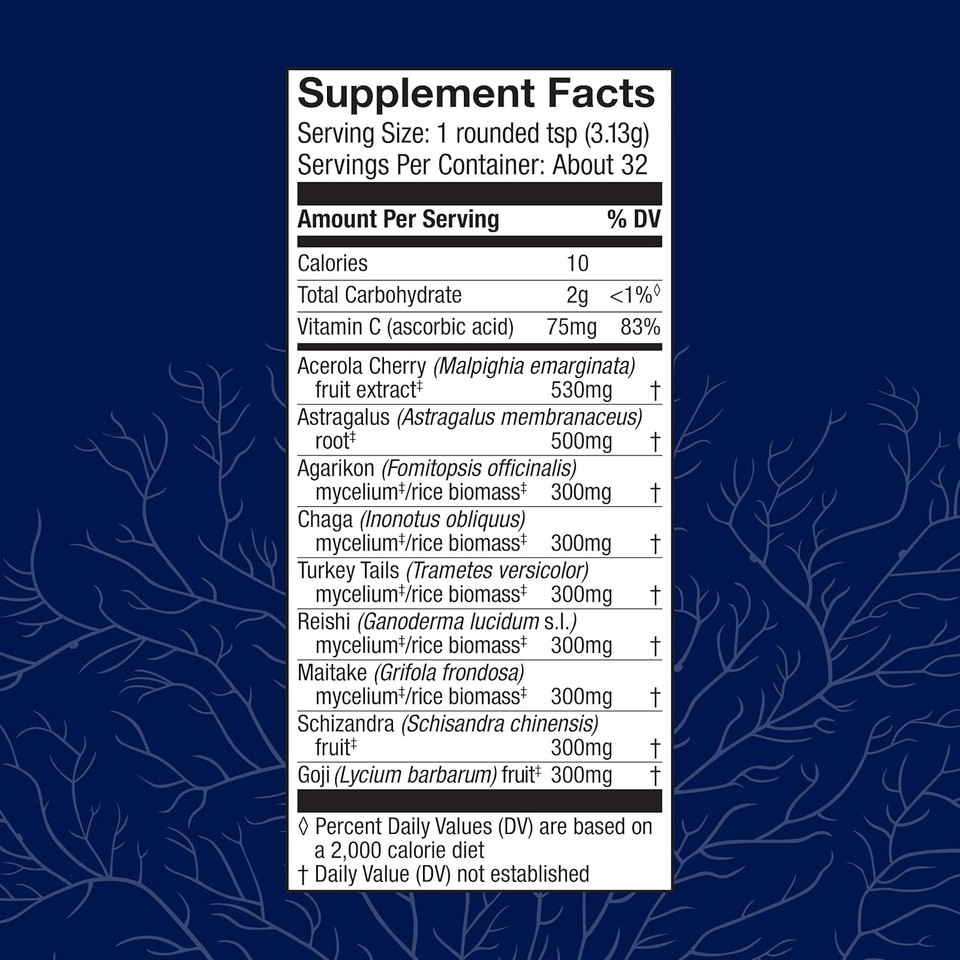 Host Defense Mycobotanicals Immune* Powder - Immune System Powder - Immune & Gut Health Support Supplement - Herbal Powder Supplement With Chaga, Reishi & Turkey Tail - 3.5 Oz (32 Servings)