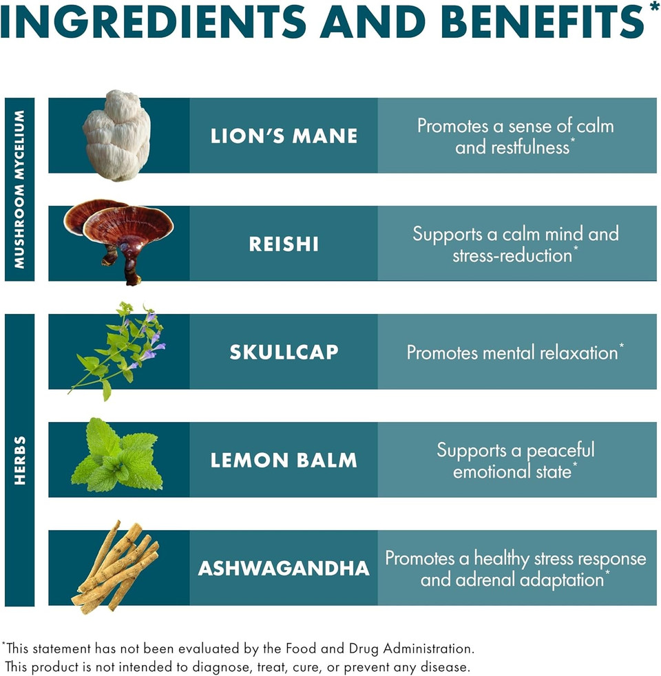 Host Defense Mycobotanicals Stress Decompress* Capsules - Mushroom Supplement With Lemon Balm & Ashwagandha Root - With Reishi, Lion'S Man & Skullcap - 60 Capsules (30 Servings)