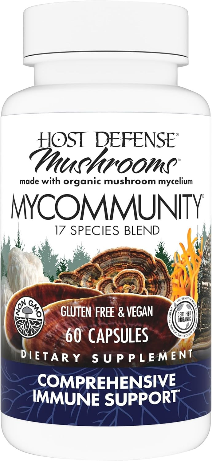 Host Defense Mycommunity Capsules - 17 Species Blend Mushroom Supplement For Immune Support - Herbal Aid With Lion'S Mane, Reishi, Chaga, Cordyceps, Turkey Tail & More - 30 Capsules (15 Servings)