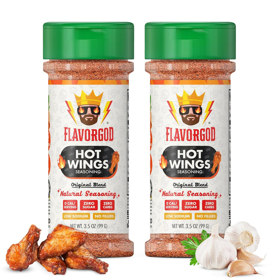 Hot Wings Seasoning Mix, 2 Bottles By Flavor God - Premium All Natural & Healthy Spice Blend For Chicken Wings & Eggs - Kosher, Low Sodium, Vegan & Gluten-Free - Great Flavor Spices And Seasoning Gift