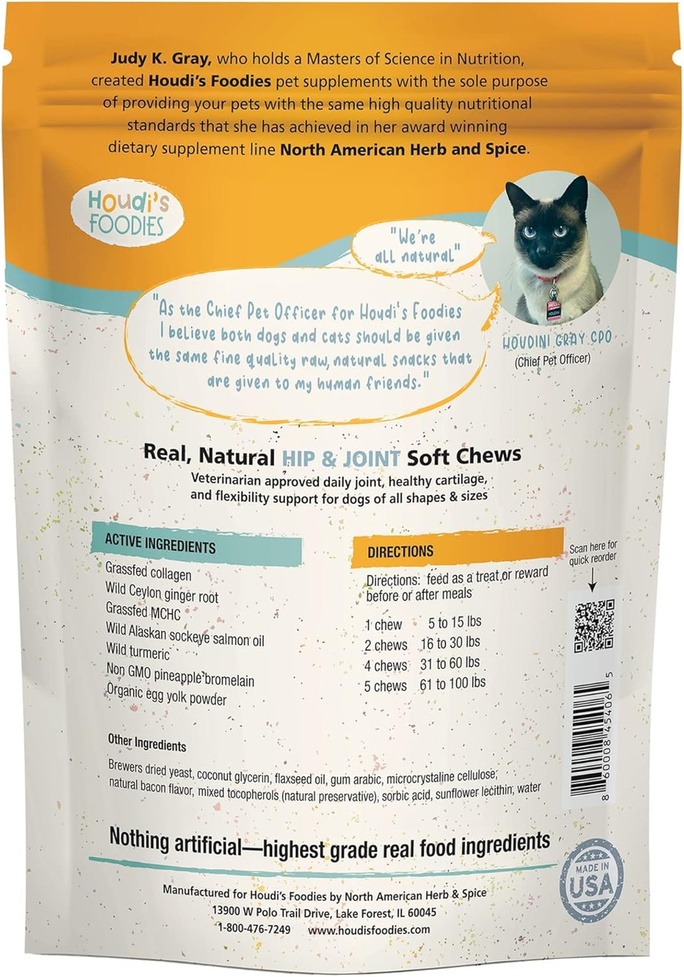 Houdi'S Foodies Hip & Joint By North American Herb & Spice - Easy-To-Chew, Veterinarian-Approved Smartsupps For Dogs - Grain Free, Gluten Free & Non-Gmo