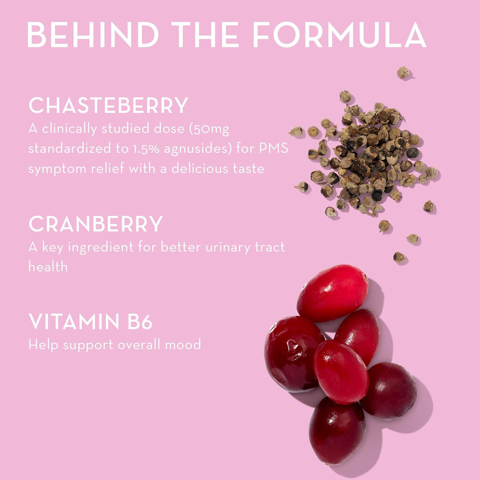 Hum Nutrition Sos Pms Gummies, Helps Relieve Pms Symptoms, Bloating Relief, Mood Swings, Hormonal Balance Includes Chasteberry Vitex Pms Gummies (60 Count)