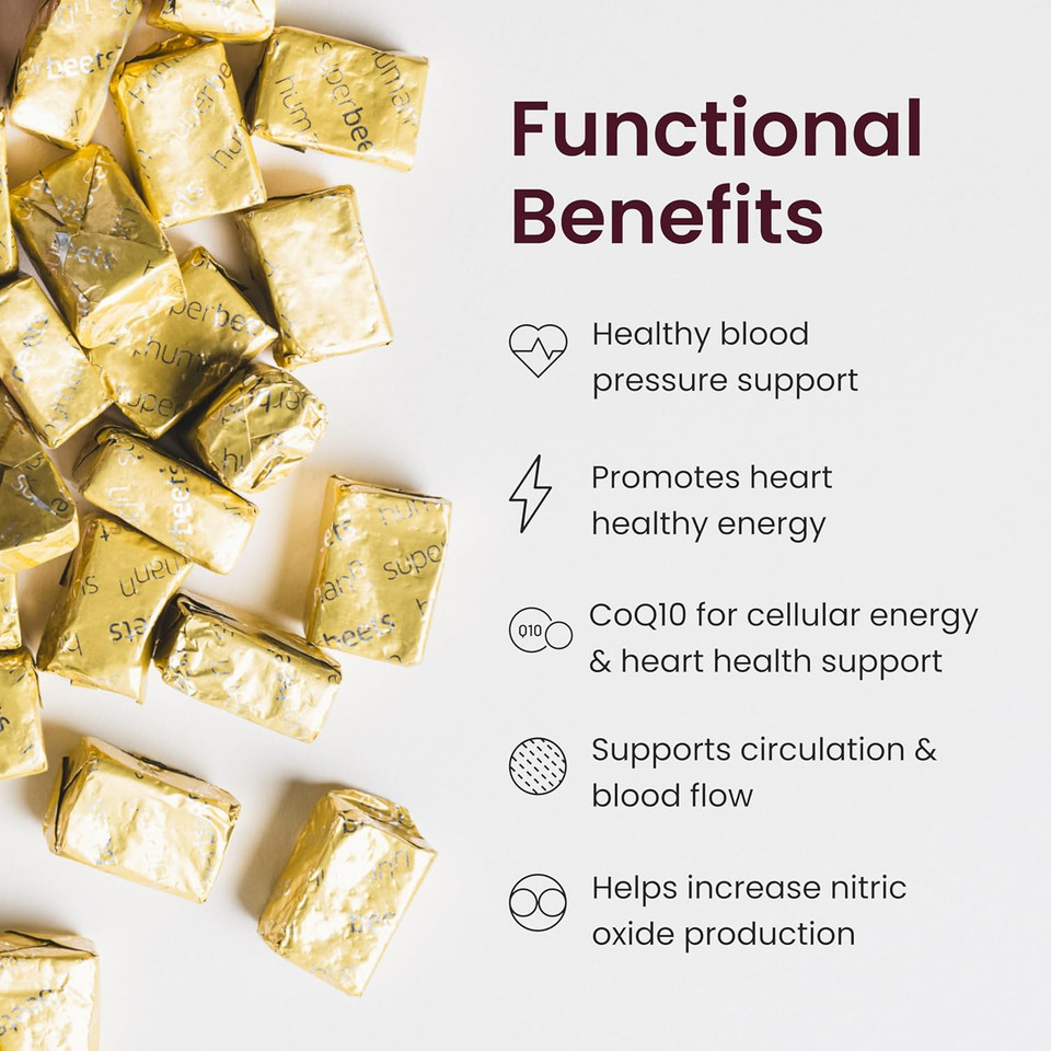 Humann Superbeets Heart Chews Advanced - 100Mg Of Coq10 Plus Beetroot & Grape Seed Extract, 120 Count