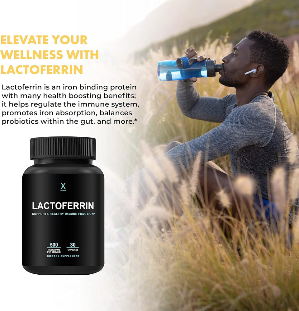 Humanx Lactoferrin 500Mg - Powerful Serving Size (Gluten Free, Non Gmo, Soy Free Supplements) - A Component In Colostrum - Usa Made, Supports Healthy Immunity, Iron Utilization & Absorption