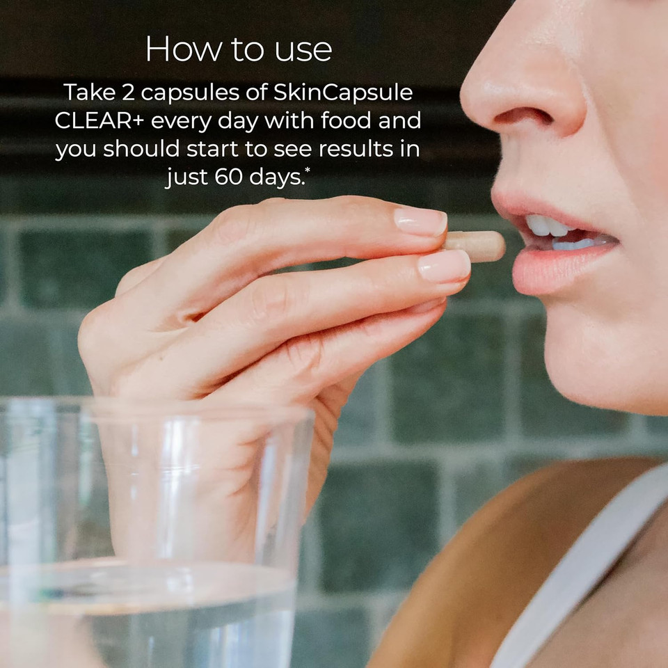 Hush & Hush Skincapsule Clear+, Skin Care Supplement, Vegan, Acne Treatment For Face, Clean Nutraceuticals Supplements That Contains Vitamin A, Turmeric, Dandelion Root, Zinc - 60 Capsules