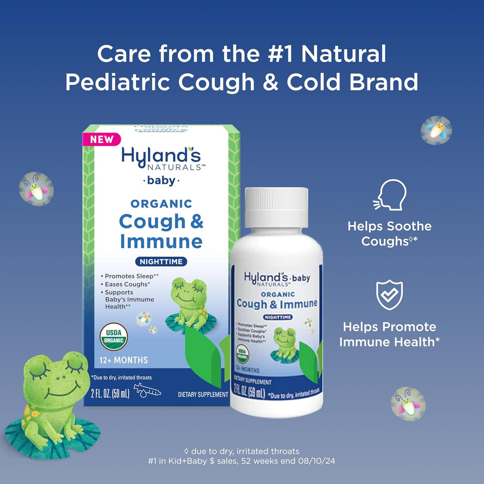 Hyland'S Baby Organic Cough Syrup And Immune Support With Agave, Elderberry And Pomegranate, Soothes Cough, And Supports Immunity, Nighttime, 2 Fl. Oz