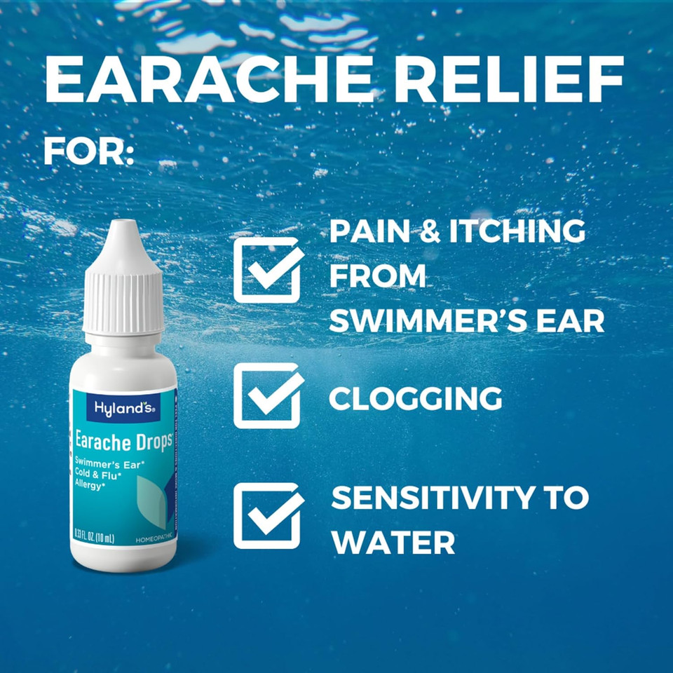 Hyland'S Earache Drops, Natural Relief Of Swimmer'S Ear, Cold And Flu, Allergy Symptoms, Ages 4 And Up, Day And Night, 0.33 Fl Oz