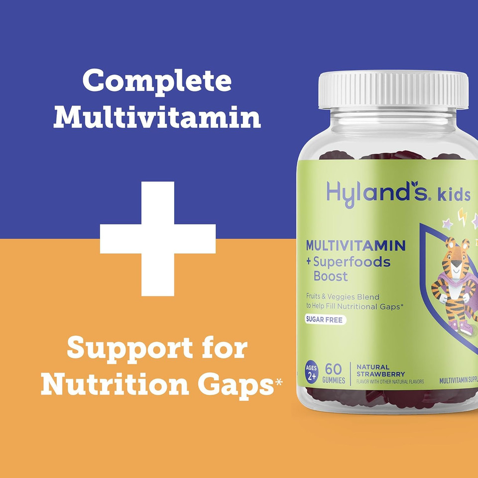 Hyland'S Kids Multivitamin + Brain & Eye Health, Sugar Free Natural Mixed Berry Flavored Gummies With Choline, Lutein & Omegas, 60Ct Bottle