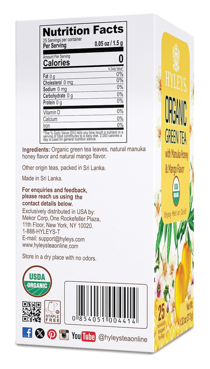 Hyleys Organic Green Tea Moroccan Mint Flavor - 25 Tea Bags