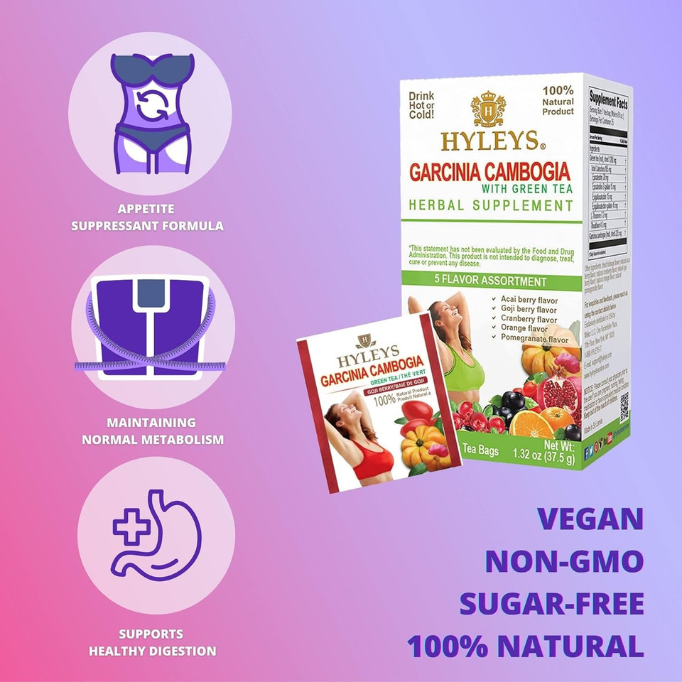 Hyleys Tea Garcinia Cambogia Green Tea 5 Flavors Assortment - 25 Tea Bags