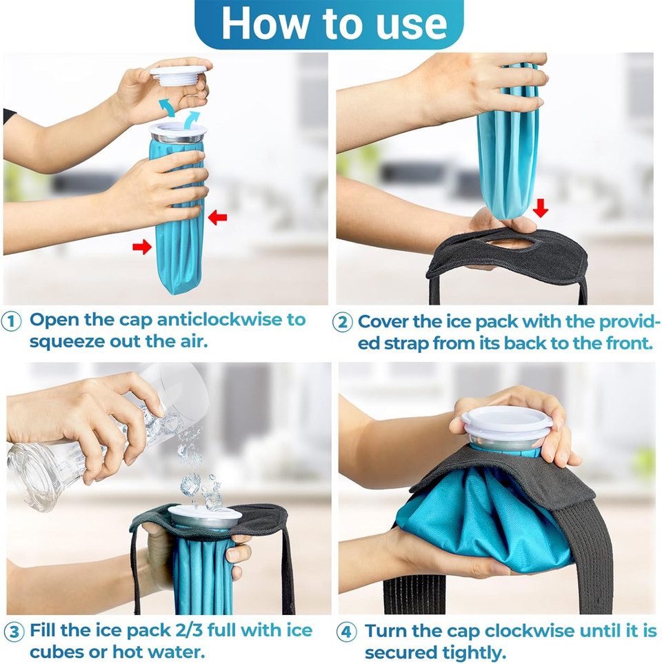 Ice Bags For Injuries Reusable: Ohuhu 3 Packs Ice Cold Packs With 2 Wrap Ice Bag Hot Water Hot & Cold Therapy Pain Relief For Knee Leg Injury No-Leak Waterproof Ice Bags 3 Sizes 6"/9"/11", Light Blue