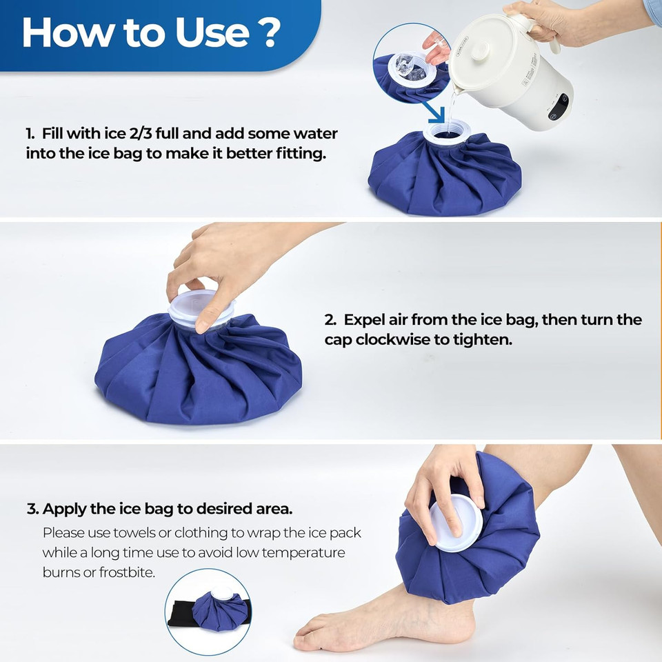 Ice Bags For Injuries Reusable: Ohuhu Ice Cold Packs Ice Bag Hot Water Hot & Cold Therapy Pain Relief For Knee Leg Injury No-Leak Breathable Waterproof Ice Bags Size 9", Blue