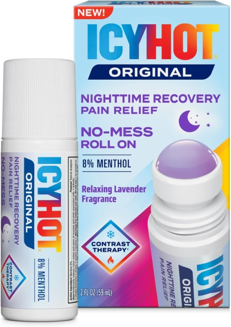 Icy Hot Nighttime Recovery No-Mess Pain Relief With Roll-On Applicator, 8% Menthol For Targeted Relief From Nighttime Aches And Soreness With Relaxing Lavender Scent, 2 Oz