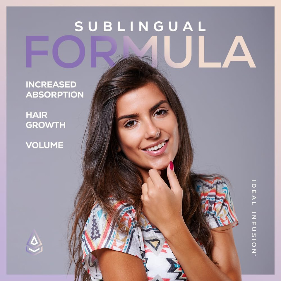 Ideal Infusion B-Bomb Lush Biotin Liquid Spray: Organic Lavender Vanilla - 5000Mcg, Hair Growth Vitamin For Thickness And Volume - Skin Health, Stronger Nails, Keto, Vegan