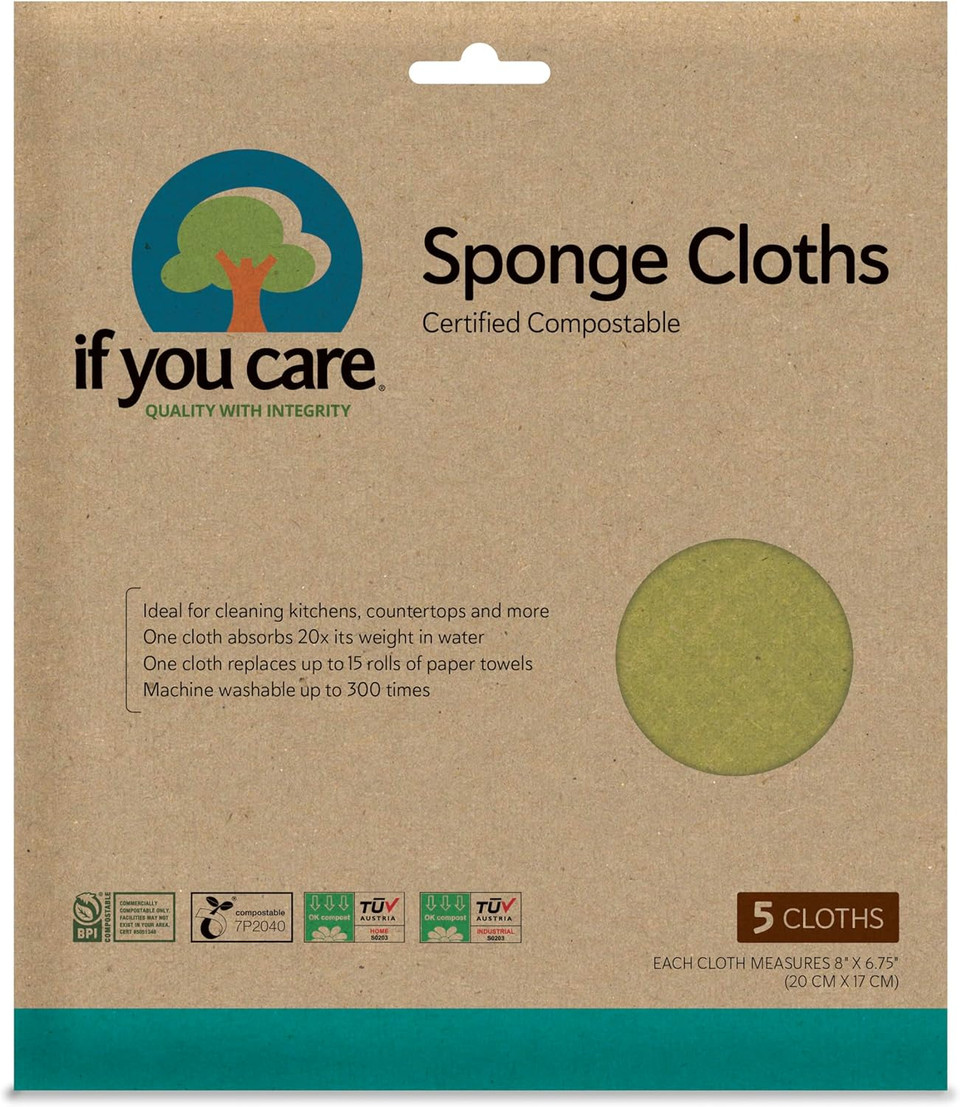 If You Care Sponge Cloths  5 Count  100% Natural Cleaning Rags For Kitchen, Bathroom, Home Countertop Surfaces  Absorbent, Reusable, Machine Washable, Compostable