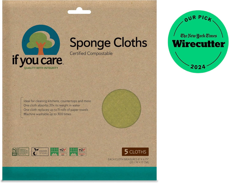 If You Care Sponge Cloths  5 Count  100% Natural Cleaning Rags For Kitchen, Bathroom, Home Countertop Surfaces  Absorbent, Reusable, Machine Washable, Compostable