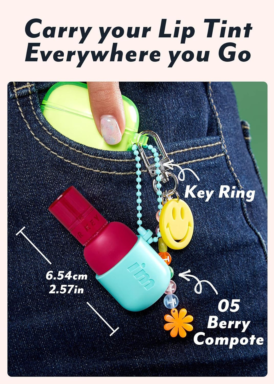 I'M Meme Color Key Ring Velvet Lip Tint - 04 Cozy Red | Long Lasting Lip Stain, Matte Finish, Smooth Texture, Kbeauty, Cute Korean Makeup, Compact, Portable Keychain, Travel-Friendly, Gift, 2.8G