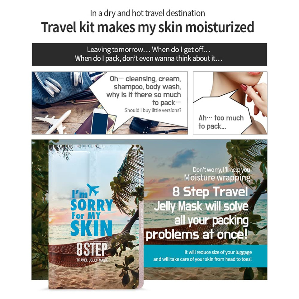 I'M Sorry For My Skin 8-Step Skincare Travel Essentials Kit, Korean Skin Care Set All In 1, Face Wash, Body Cleansing, Face Moisturizer, Girls Trip And Gift For Women, 8 Products In One (3 Set)