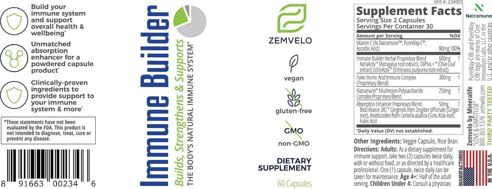 Immune Builder Capsule Supplement | Great For Traveling | Great For Teachers | Great For Healthcare Workers| Immune Support | Build Immune System With 2 Capsules, 2X Daily | Safe For Children