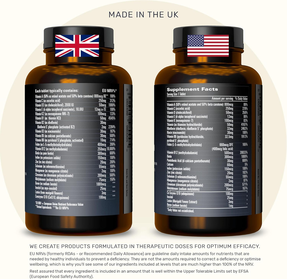 Inessa Methylated Multivitamin For Men And Women - Advanced Natural Daily Mens Multivitamins With Coq10 100Mg, Vitamins D3, K2, A, B Complex Vitamins, Folic Acid & Zinc - 60 Vegan Tablets