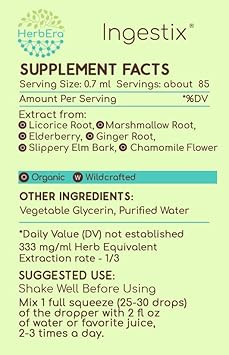 Ingestix B60 Alcohol-Free Extract, Concentrated Liquid Drops Natural: Licorice Root, Slippery Elm Bark, Marshmallow Root, Chamomile, Elderberry, Ginger Root. Throat Soothing Formula 2 Fl Oz