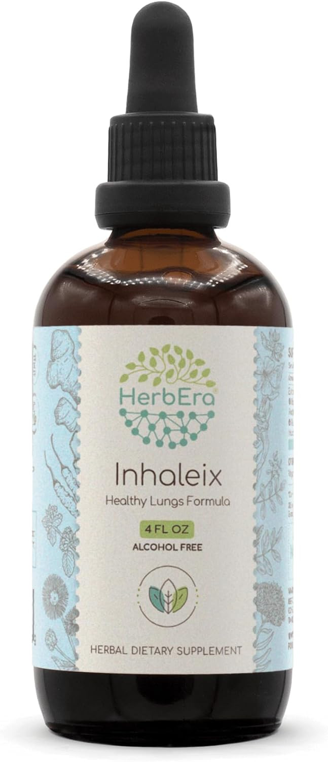 Inhaleix B120 Alcohol-Free Extract Tincture, Elecampane Root, Horehound Herb, Marshmallow Root, Pleurisy Root, Ginger Root, Licorice Root, Cordyceps Mushroom. Healthy Lungs Formula 4 Fl Oz