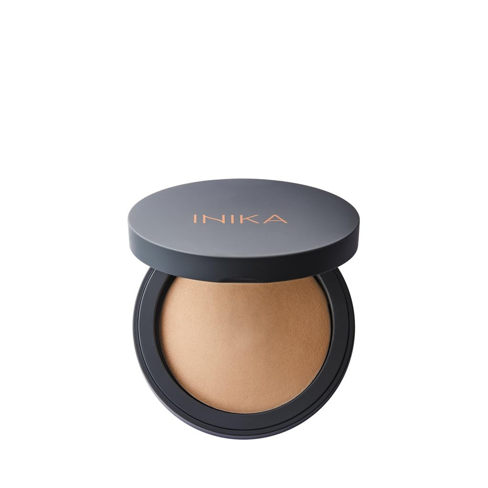 Inika Organic Buildable Baked Mineral Foundation Compact Powder - Lightweight, Breathable Natural Base With Hydrating Squalane And Magnolia Bark Extract - Natural And Vegan Makeup, Strength, 0.28 Oz