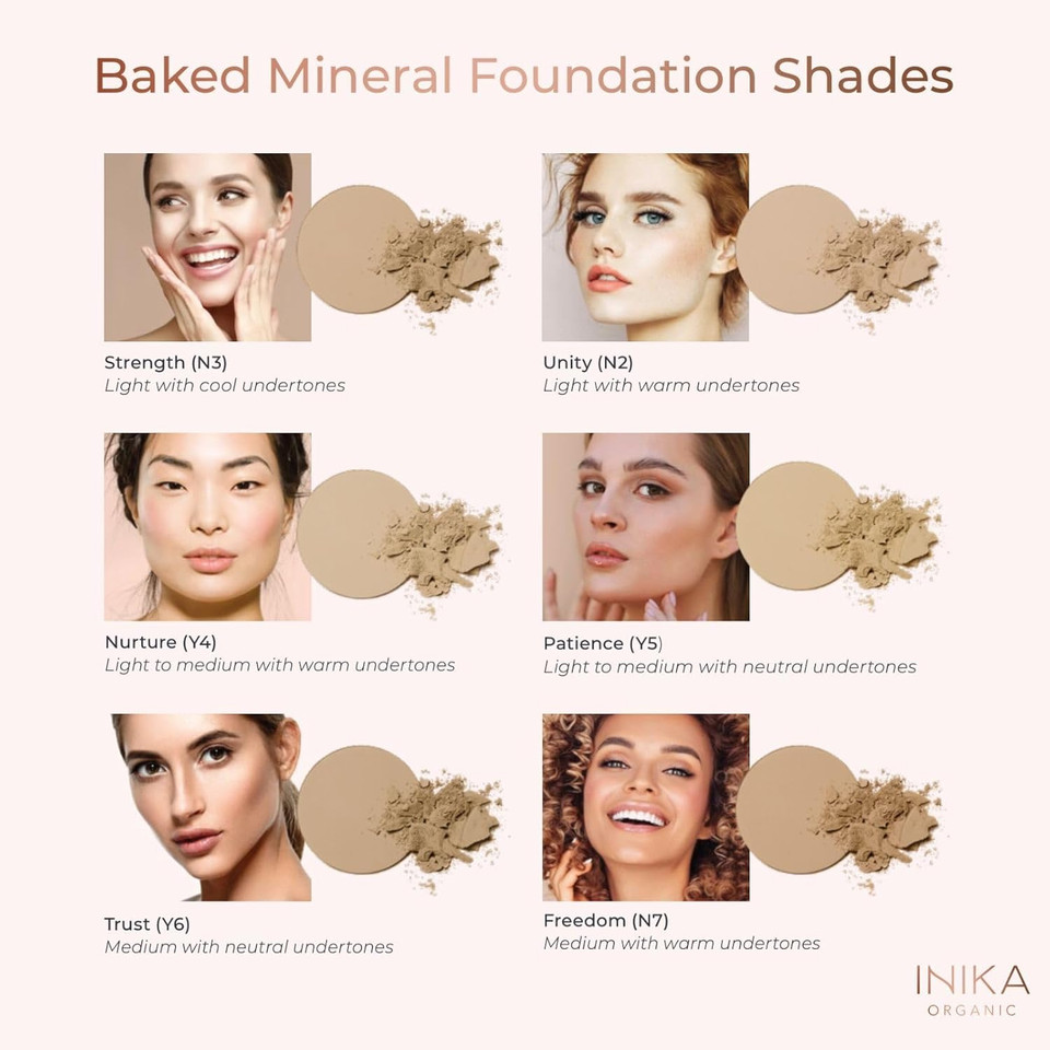Inika Organic Buildable Baked Mineral Foundation Compact Powder - Lightweight, Breathable Natural Base With Hydrating Squalane And Magnolia Bark Extract - Natural And Vegan Makeup, Strength, 0.28 Oz