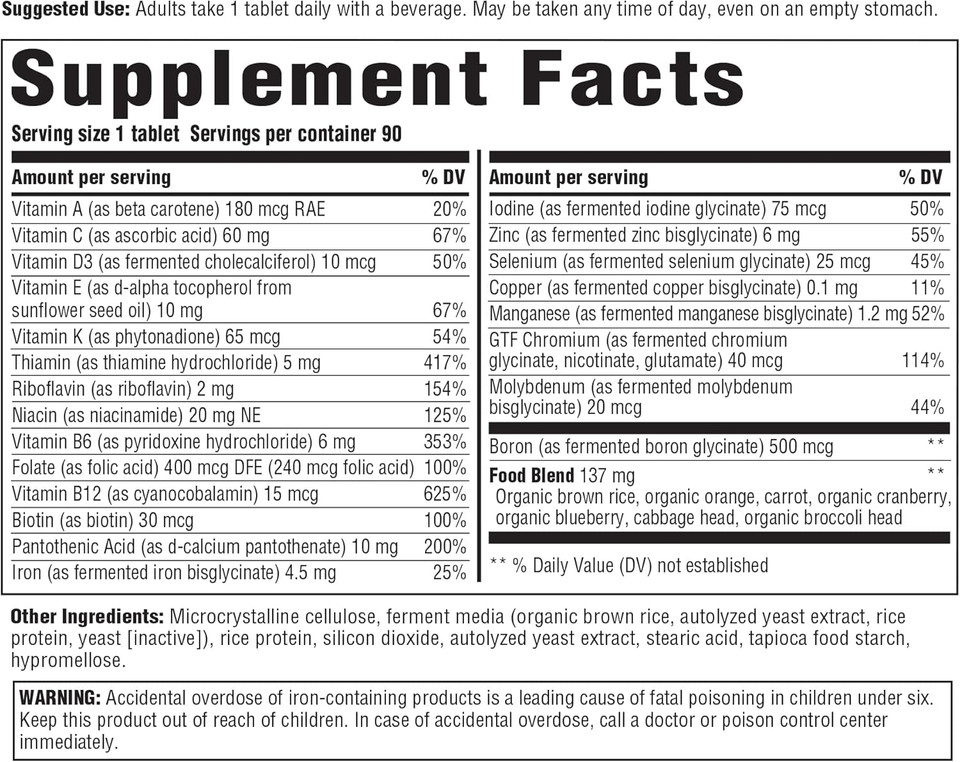 Innate Response Formulas One Daily - Daily Herb-Free Multivitamin - Includes B Vitamins - Vegetarian, Non-Gmo, And Kosher - Made Without 9 Food Allergens - 90 Tablets (90 Servings)