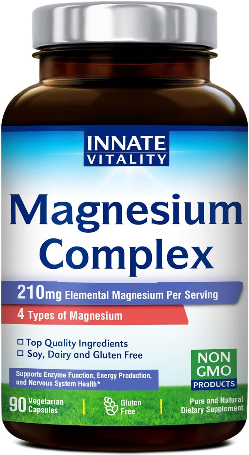 Innate Vitality Magnesium Complex 240 Vegan Capsules - 4 Forms: Magnesium Glycinate, Malate, Citrate, Oxide | Supports Energy, Muscle Function, Bone Health & Nerve Support | Gluten Free, Non-Gmo