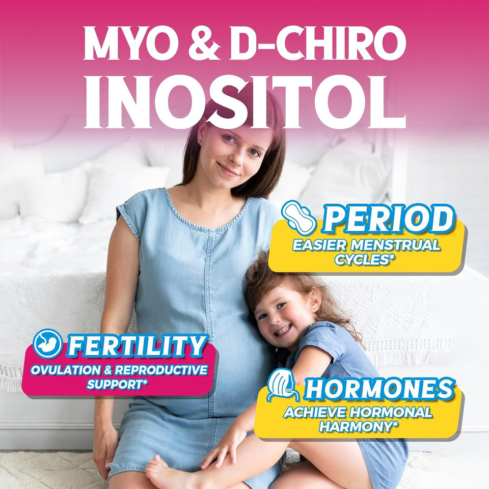 Inositol Supplement, Myo-Inositol & D-Chiro Inositol Fertility Supplements For Women, 40:1 Ideal Ratio, Hormone Balance And Ovarian Support, 120 Vegan Capsules