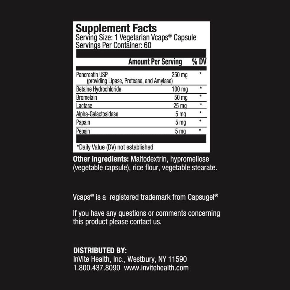 Invite Health Digestive Hx® - Improves Digestion And Offers Relief For Occasional Indigestion, Bloating And Gas - Contains Pancreatic Enzymes, Pepsin And Betain Hcl - 90 Vegetarian Capsules