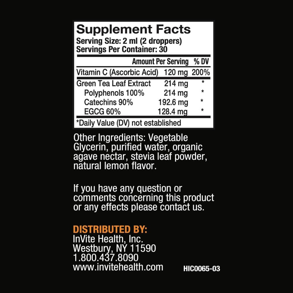 Invite Health Green Tea Tx® - Supports Immune Health - Combines Green Tea Extract And Vitamin C - One Dropperful Has The Antioxidant Power Of Up To Two Cups Of Green Tea - 2 Fluid Ounces