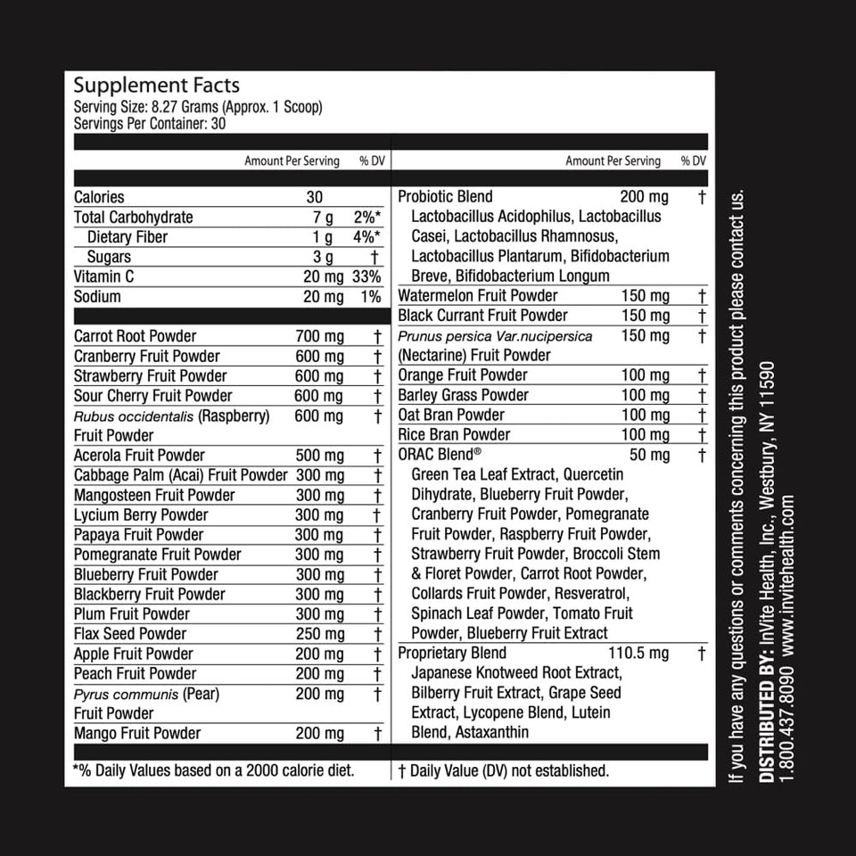 Invite Health Reds Hx® -Fruit And Vegetable Supplement, Superfood Powder -Formulated With Powerful Extracts From The Spectrum Of Oranges, Reds, Blues And Purples Plus Probiotics - 30 Servings