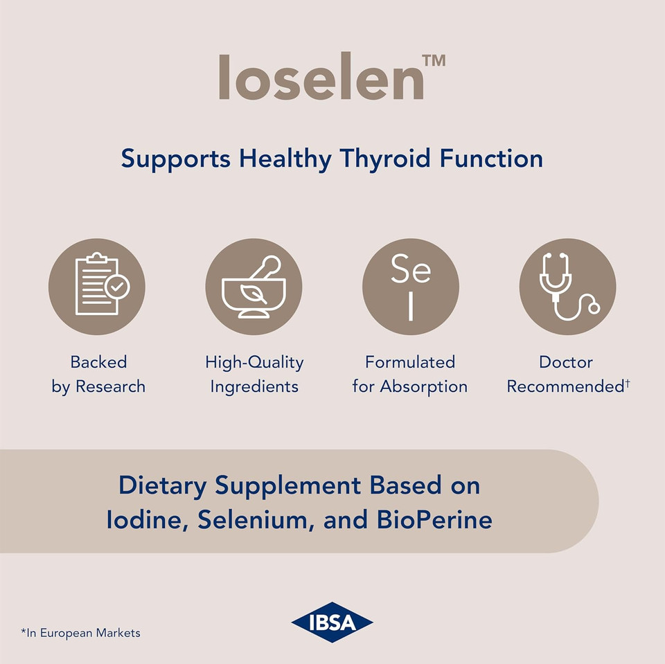 Ioselen - Thyroid Support Supplement  100 Mcg Selenium, 100 Mcg Iodine, 5Mg Bioperine - 30 Soft-Gel Caps For Increased Bioavailability And Absorption - Gluten-Free, Lactose-Free, Sugar-Free, Non-Gmo