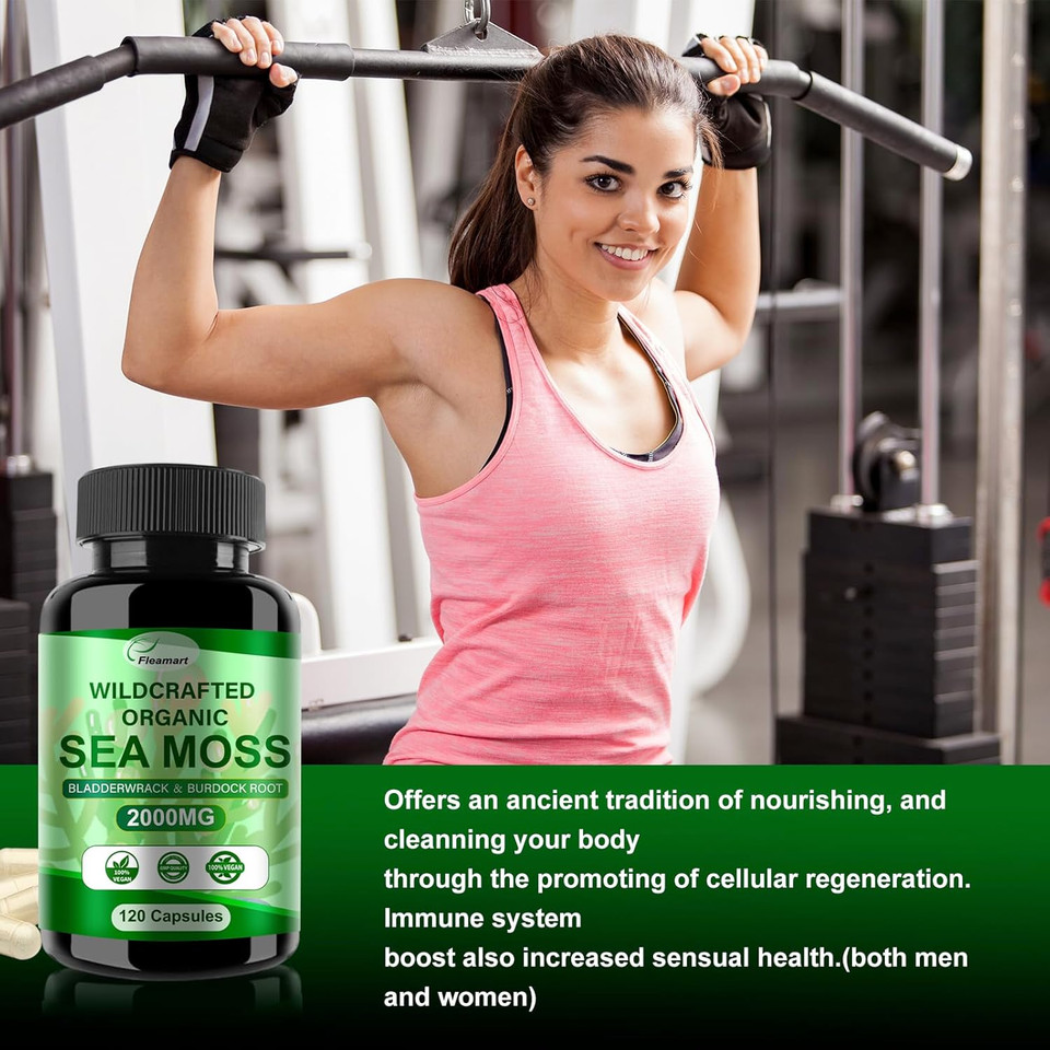 Irish Sea Moss Capsules 120Ct Raw Sea Moss Wildcrafted Bladderwrack Burdock Root Capsules Super Food Immune System Digestive Health Sea Moss Pills