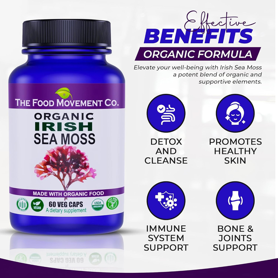 Irish Sea Moss, Organic Prebiotic Food, Over 70 Trace Minerals, Supports Healthy Elimination, Digestion And Immune Support (60)