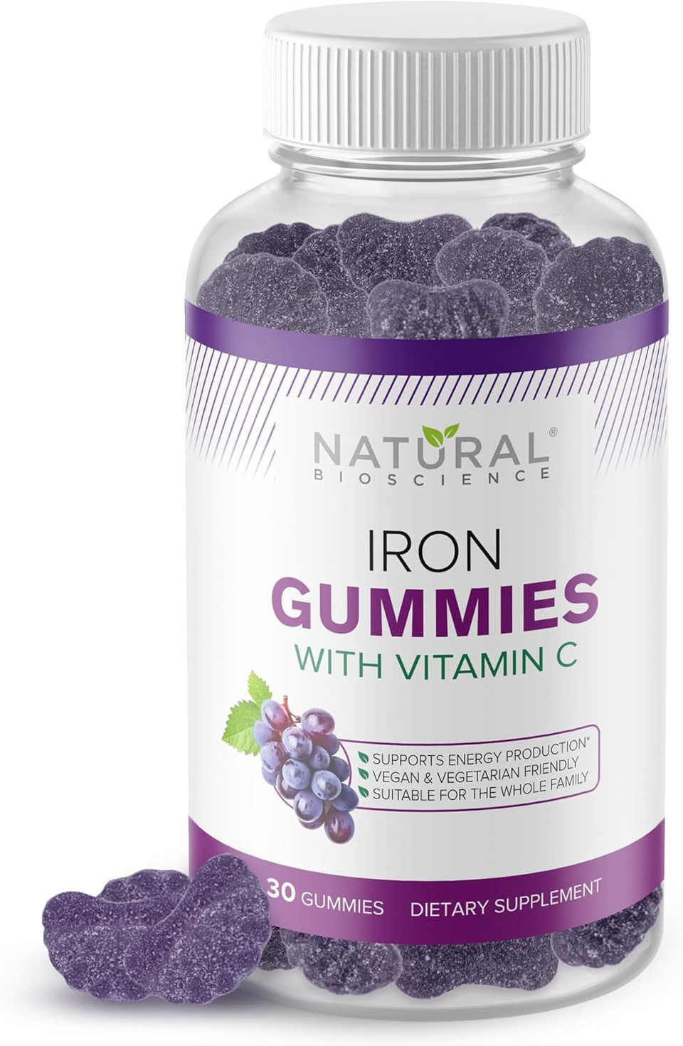 Iron Gummies With Vitamin C - Chewable Iron Supplement For Adults & Kids, Iron Deficiency Anemia, Red Blood Cell Support, Energy, Immune Function, Brain Health, Max Absorption, 60 Vegan Gummies