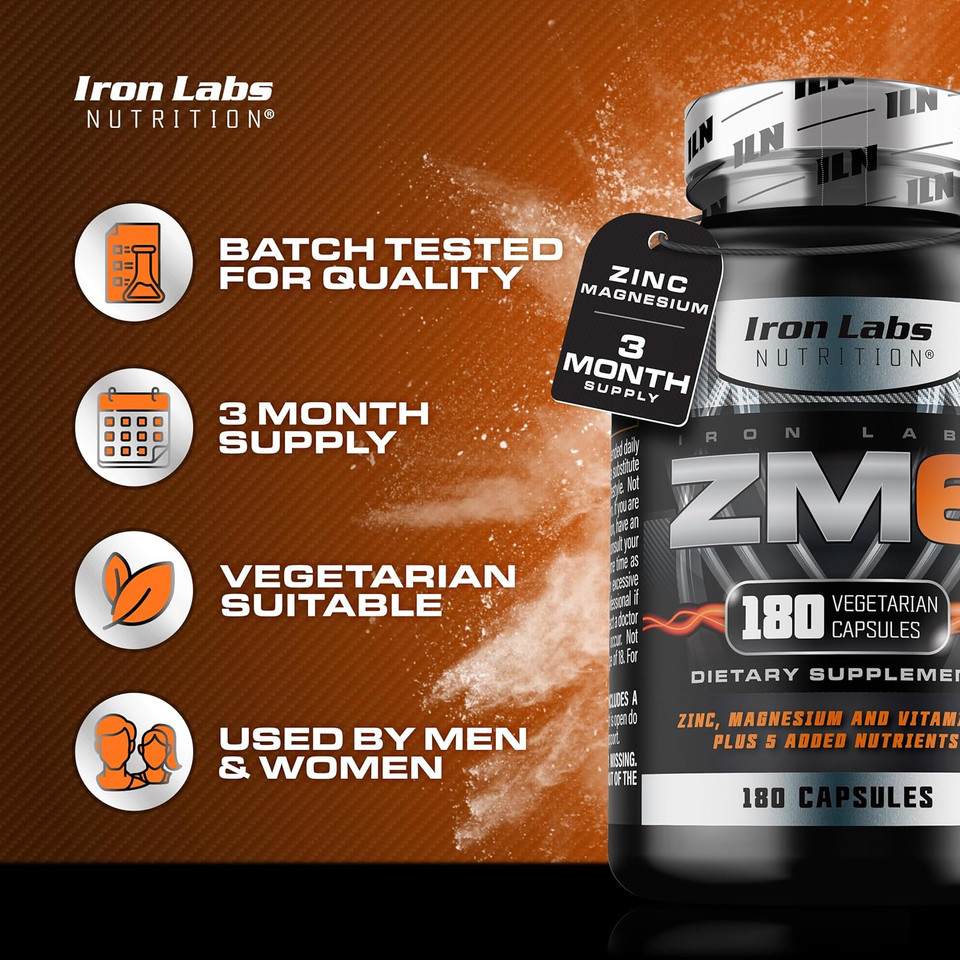 Iron Labs Zm6  3 Month Supply  Zinc Magnesium Aspartate Supplement  180 Vegetarian Capsules  Magnesium And Zinc Supplements For Men & Women