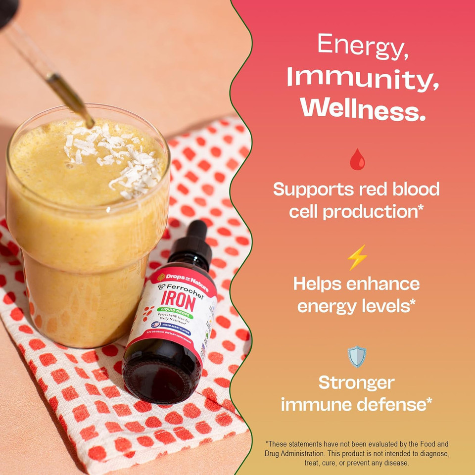 Iron Supplement For Women - High Absorption Liquid Iron Drops - Vegan Non-Gmo Supplements - Versatile Alternative To Pills & Gummies, Support Energy Levels & Daily Balance (Mixed Berry, 60Ml)