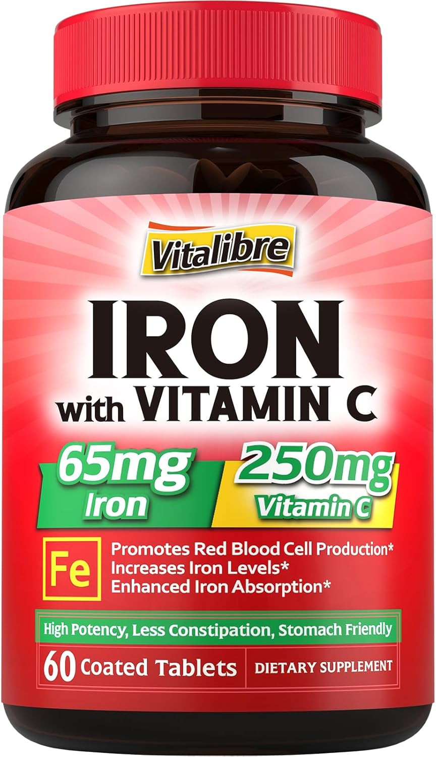 Iron Supplement For Women & Men, With Vitamins C, B6, B12 & Folate For Iron Deficiency, Blood Building & Energy Support, Stomach Friendly, Better Absorption, Non-Gmo, No Gluten, 90 Vegan Caps