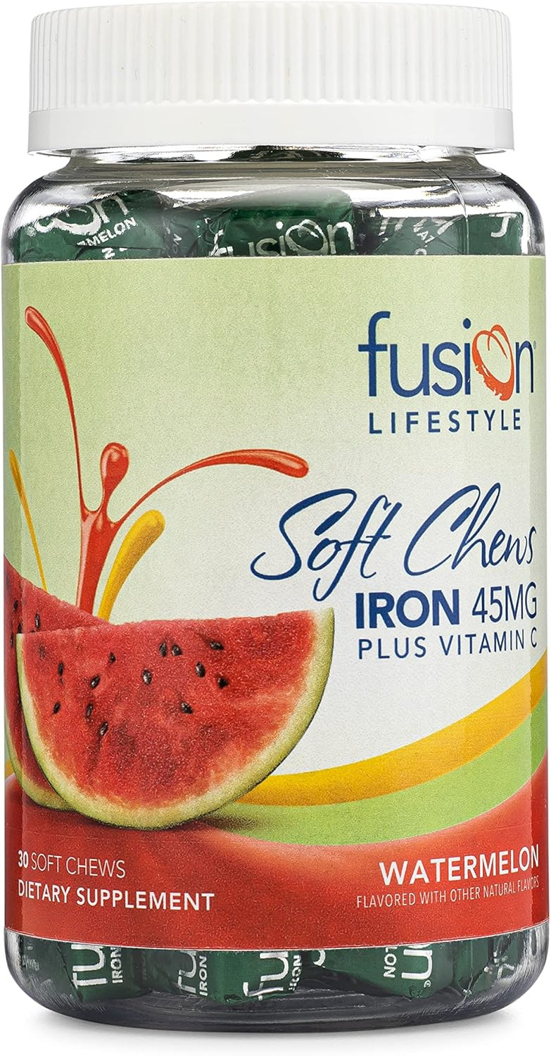 Iron Supplement For Women And Men, Grape Flavored Iron Soft Chew Plus Vitamin C For Iron Deficiency And Anemia, 2 Month Supply, 60 Count