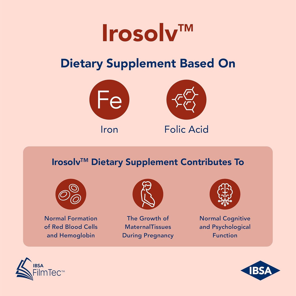 Irosolv  Ibsa Iron - Dietary Supplement  30 Mg Iron 400 Mcg Folic Acid-30 Oral Dissolving Films For Immediate Release And Tolerability - Gluten-Free, Lactose-Free, Sugar-Free, Non-Gmo