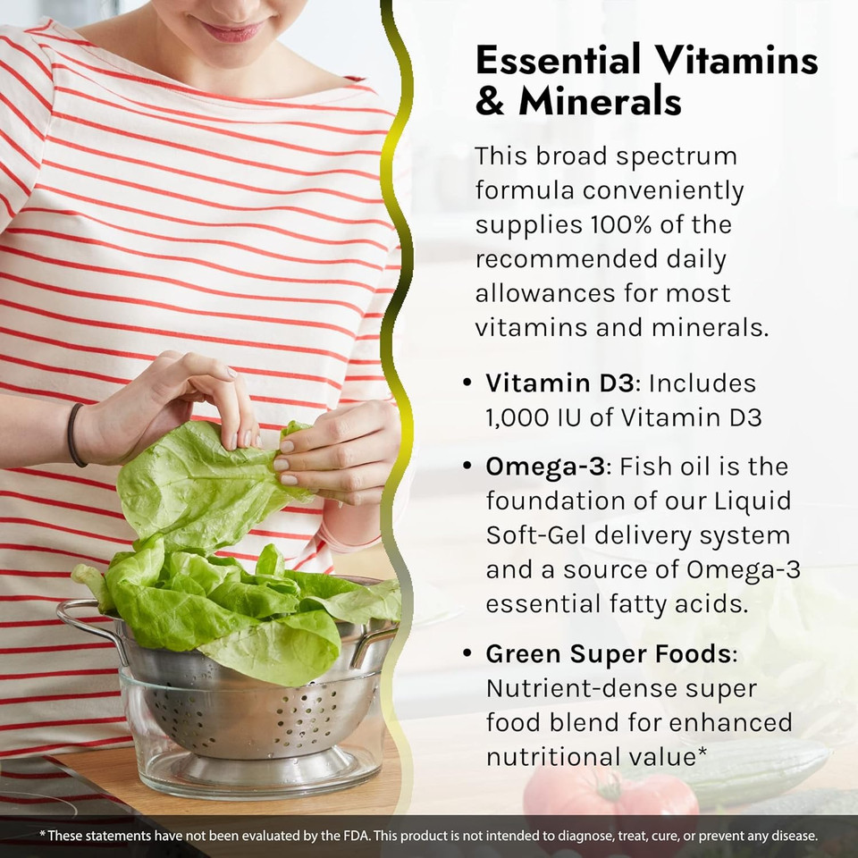 Irwin Naturals Only One Liquid-Gel Multi - 60 Liquid Softgels - No Iron Daily Essential Vitamins, Minerals, Antioxidants, Omega-3 & Green Super Foods