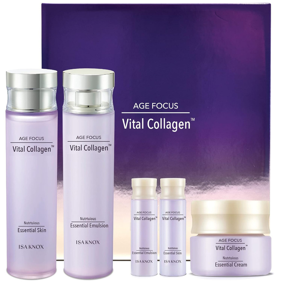 Isa Knox Age Focus Vital Collagen Skincare Gift Set (370Ml / 12.51 Fl Oz) - Korean Luxury Premium High-End Skin Toner, Emulsion Lotion, Cream By Lg Beauty. Hydrolyzed Collagen